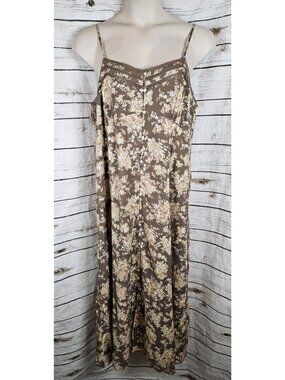 Lucky Brand Brown Floral Midi Dress XXL Lace Trim Tie Corset Back Boho Cottage